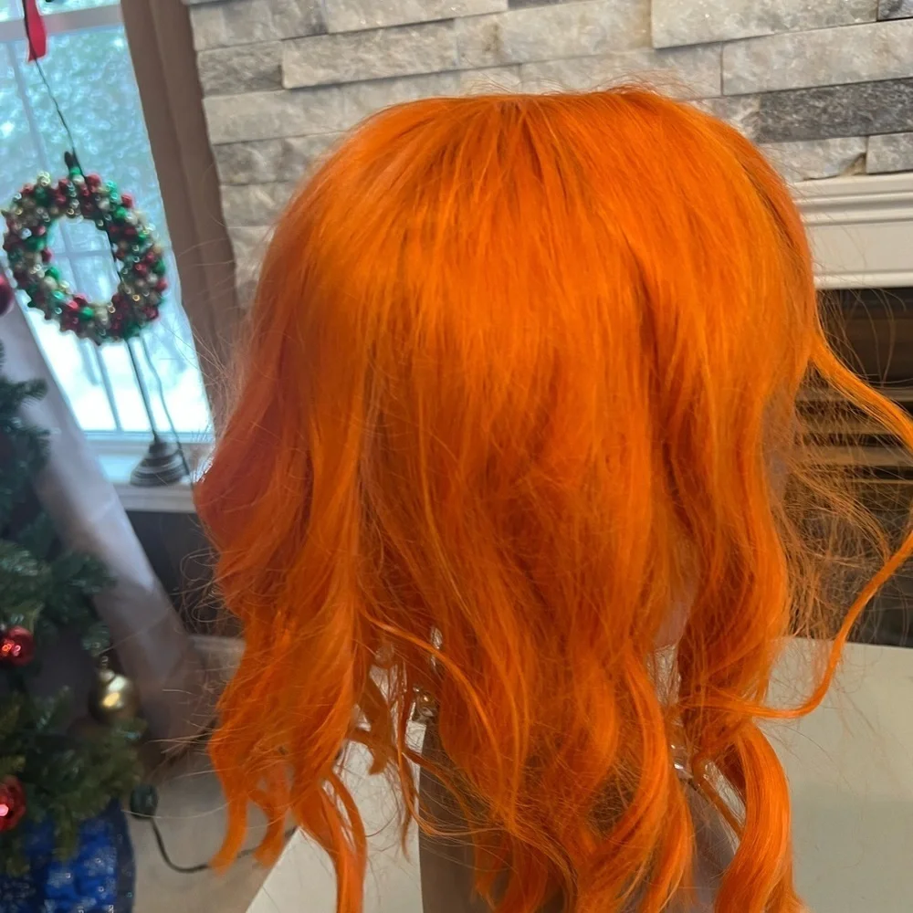 Vibrant Orange Wig – Short Wavy Synthetic Hair for Cosplay and Costume Parties